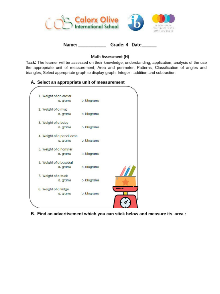 Assessment for advt math h l pdf area