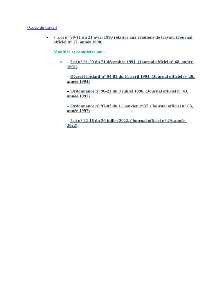 Liste Lois-Code Du Travail Algerie | PDF
