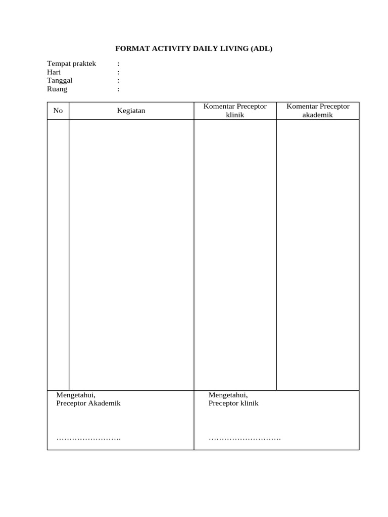 Format Activity Daily Living | PDF