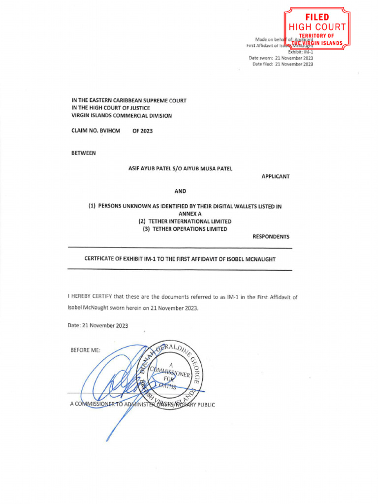 2023 11 21 Certificate of Exhibit To IM 1605487637 1 1 1 | PDF | Computer  Virus | Cryptocurrency