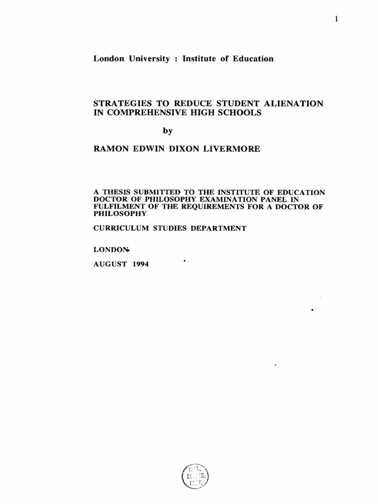 Reducing Student Alienation Strategies | PDF | Social Alienation ...