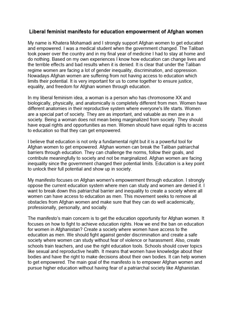 Liberal Feminist Manifesto For Education Empowerment of Afghan Women ...