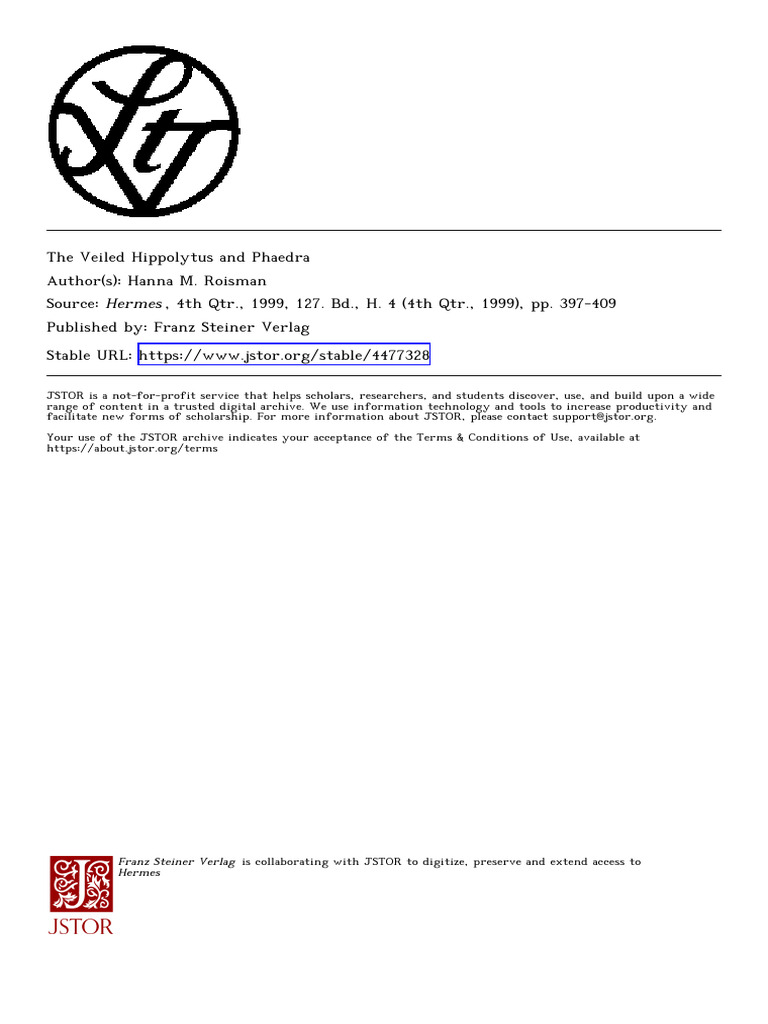 Roisman VeiledHippolytusPhaedra 1999 | PDF