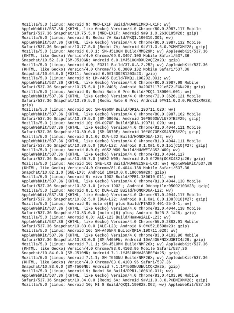Snapchat User Agents for Linux/Android | PDF | Safari (Web Browser ...