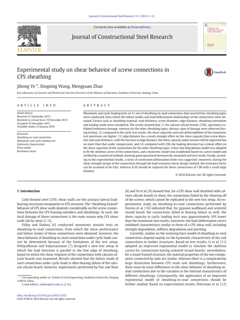 Shear Behavior of CFS Sheathing Connections | PDF | Fracture | Strength ...