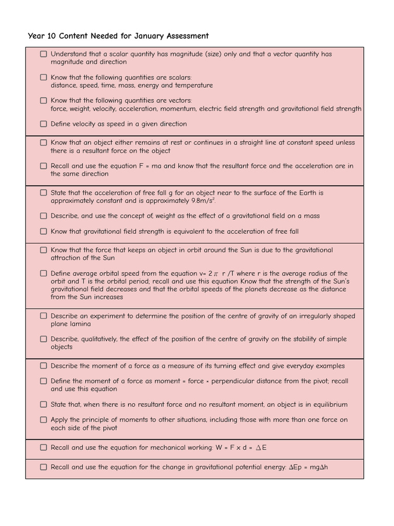 Year 10 Physics Assessment Content Guide | PDF | Waves | Force