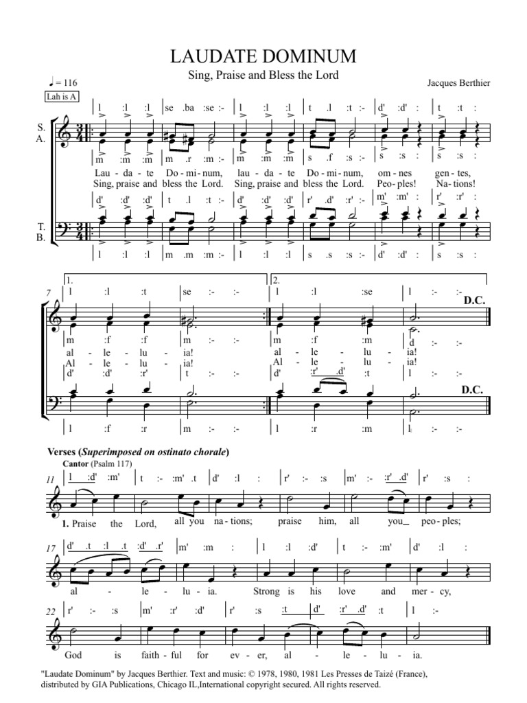 LAUDATE DOMINUM (Sing, Praise and Bless The Lord) - Jacques Berthier | PDF