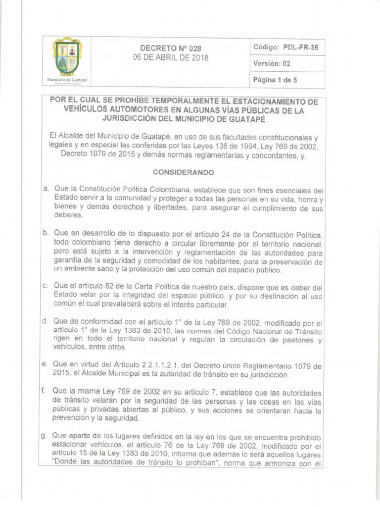 Decreto 028 de 2018 | PDF