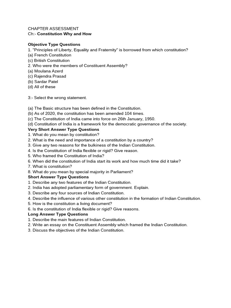 Indian Constitution Assessment Questions | PDF
