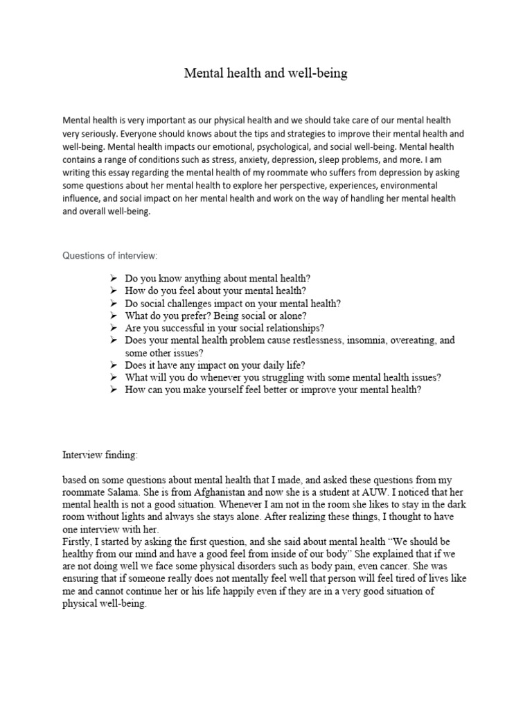 Mental Health and Well Being | PDF | Mental Health | Mental Disorder