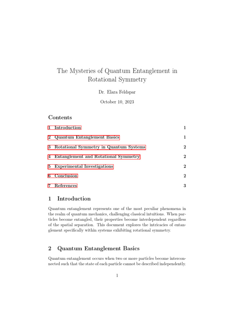 The Mysteries of Quantum Entanglement in Rotational Symmetry | PDF ...