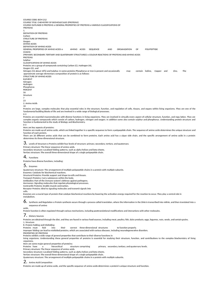 Chemistry of Biomolecules: Proteins Overview | PDF | Amino Acid | Proteins