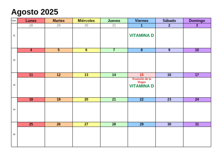 Calendario de Agosto 2025 | PDF