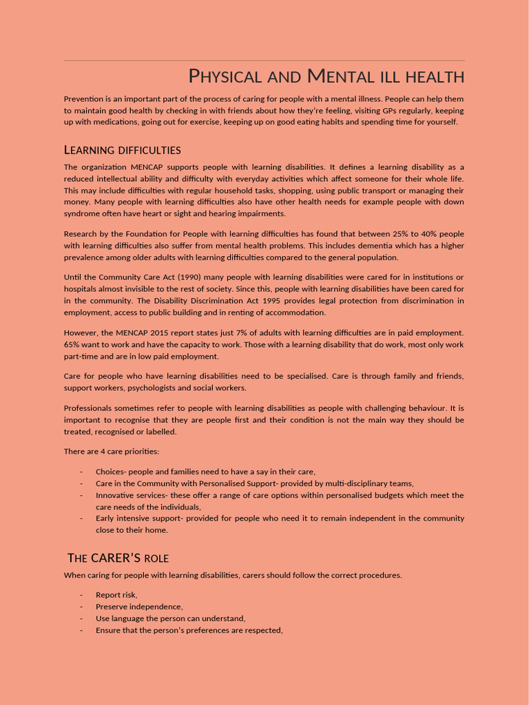 Physical and Mental Ill Health | PDF | Intellectual Disability | Disability