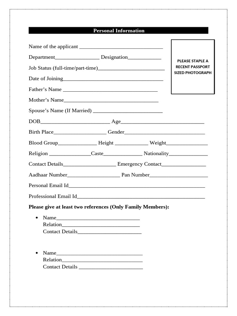 Comprehensive Personal Information Form | PDF