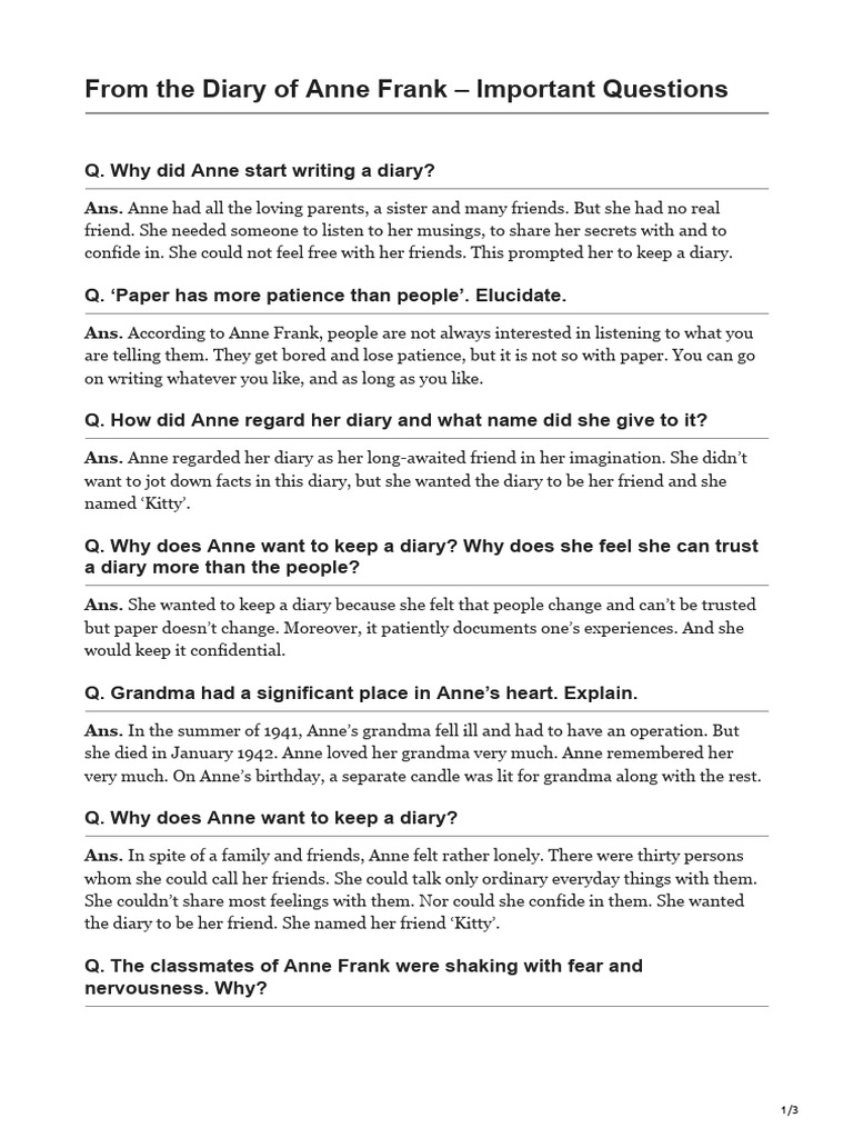 class-10-chapter-4-first-flight-important-questions-pdf-anne-frank