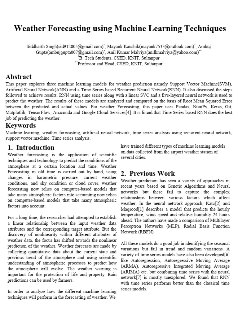Machine Learning for Weather Forecasting | PDF | Time Series ...