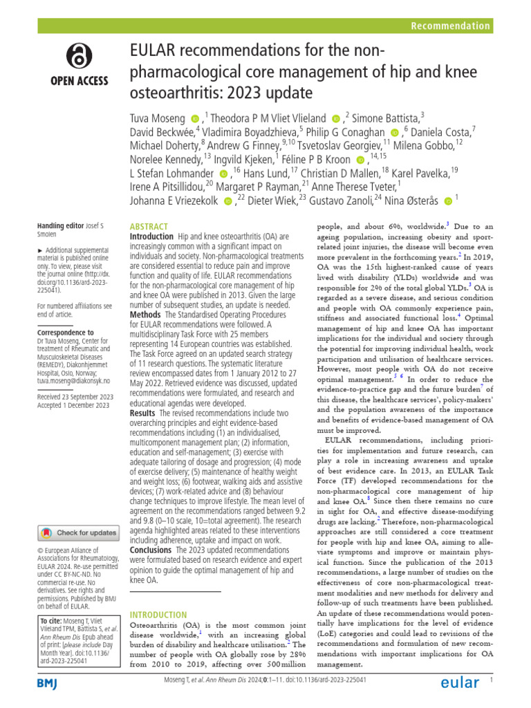 EULAR Recommendations For The Nonpharmacological Core Management of Hip ...