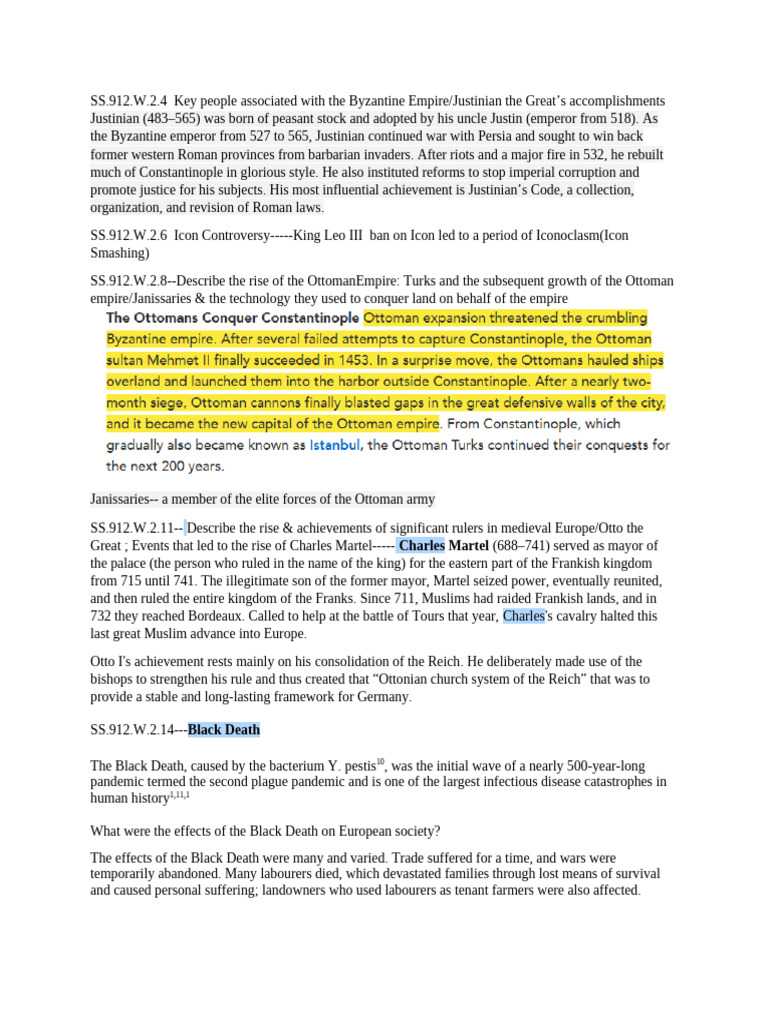 World History Exam Review Sheet Part 1 | PDF | Byzantine Empire ...