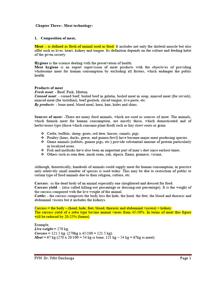 3 Chapter Three Meat Technology | PDF | Meat | Beef