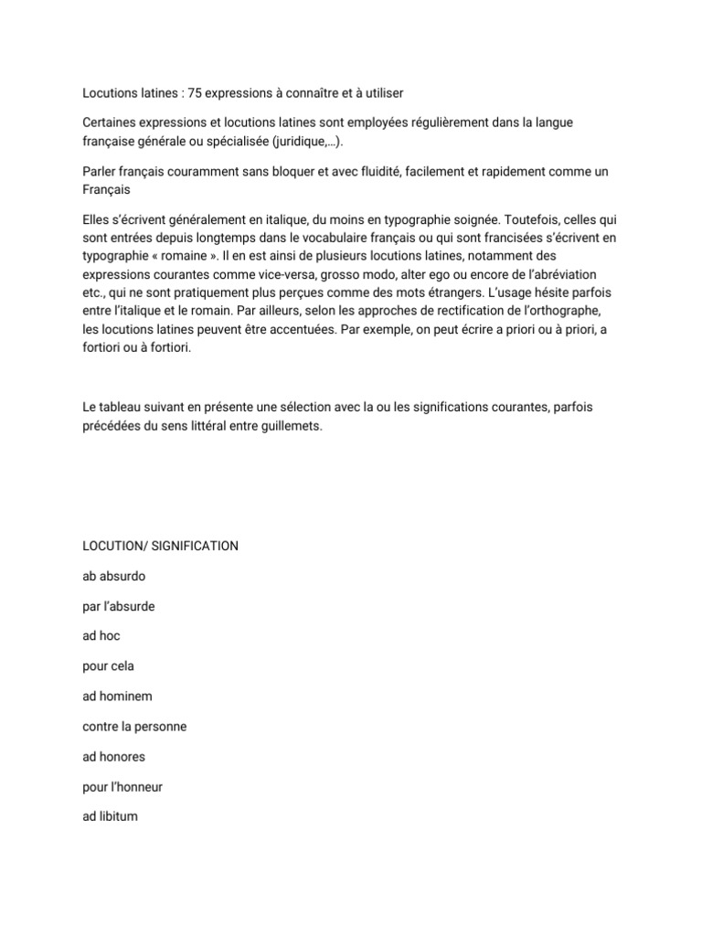 75 Locutions Latines à Connaître | PDF | A priori et a posteriori ...
