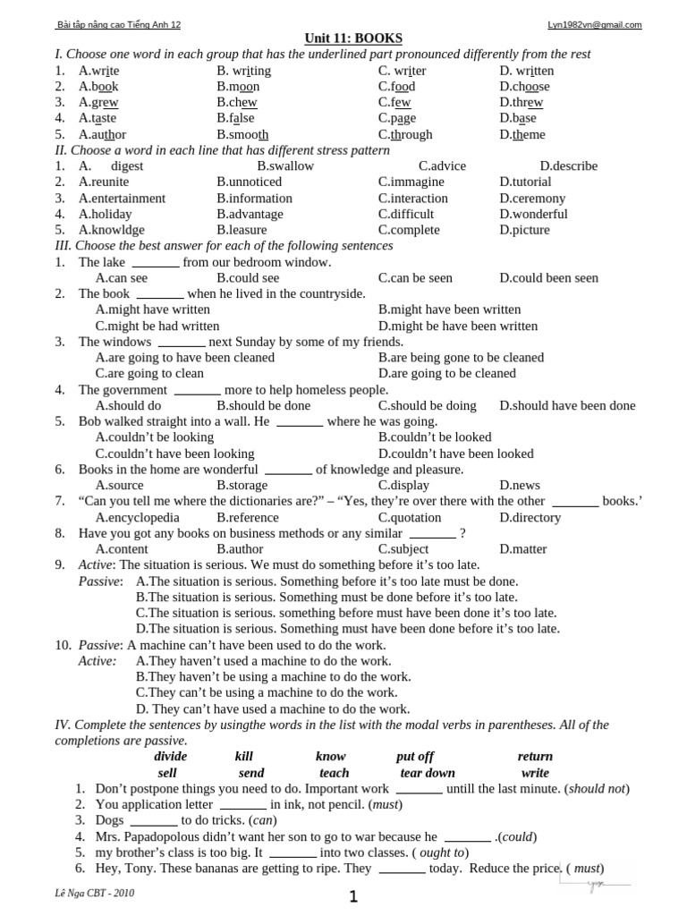 Bai Tap Nang Cao Tieng Anh 12 Unit 11 | PDF | Image | Books