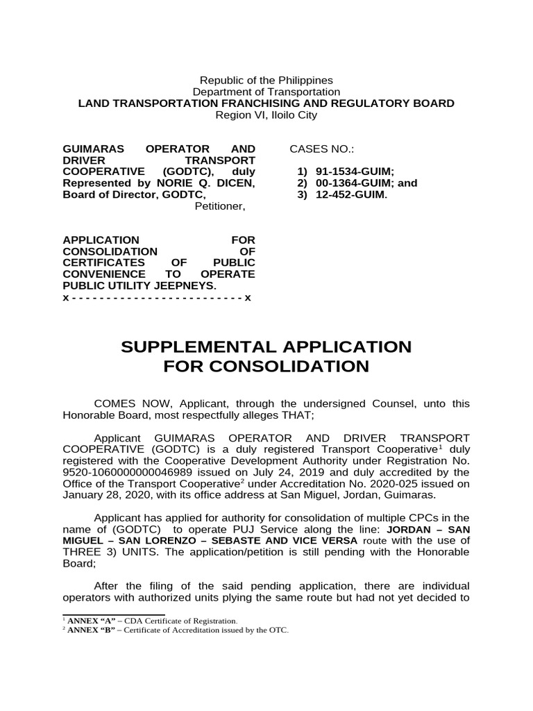 Supplemental APPLICATION FOR CONSOL Jimenez | PDF