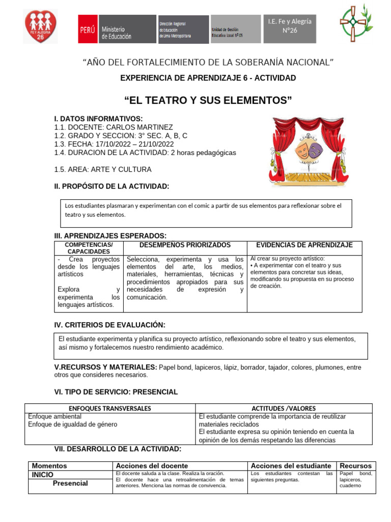 Elementos del Teatro en Arte y Cultura | PDF | Aprendizaje ...