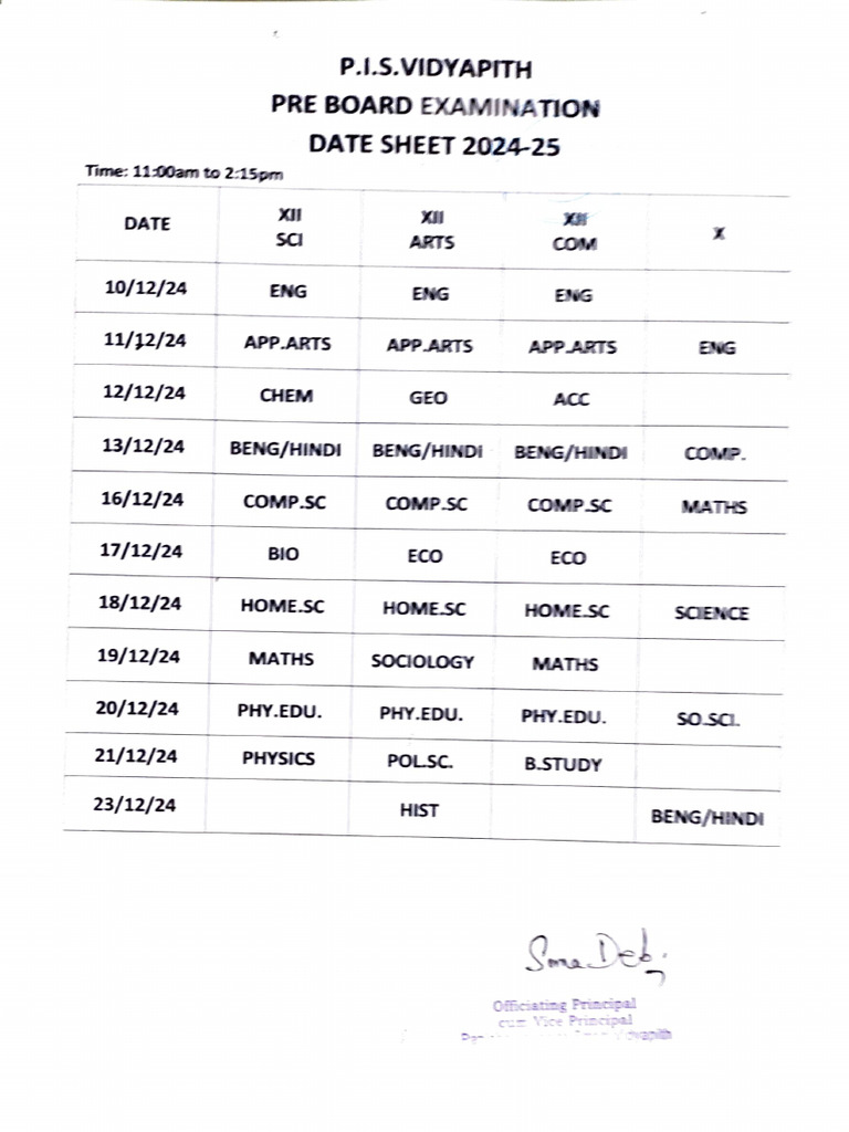 2024-25 Pre Board Exam Date Sheet | PDF