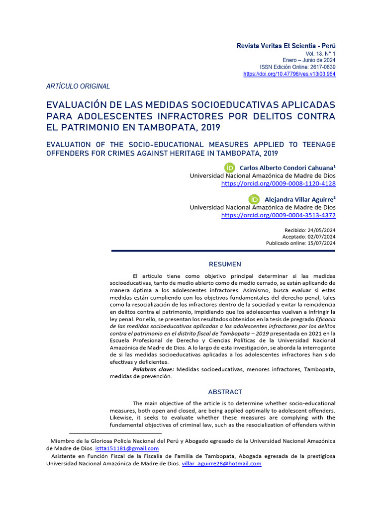 Evaluación de Medidas Socioeducativas en Tambopata | PDF | La ...