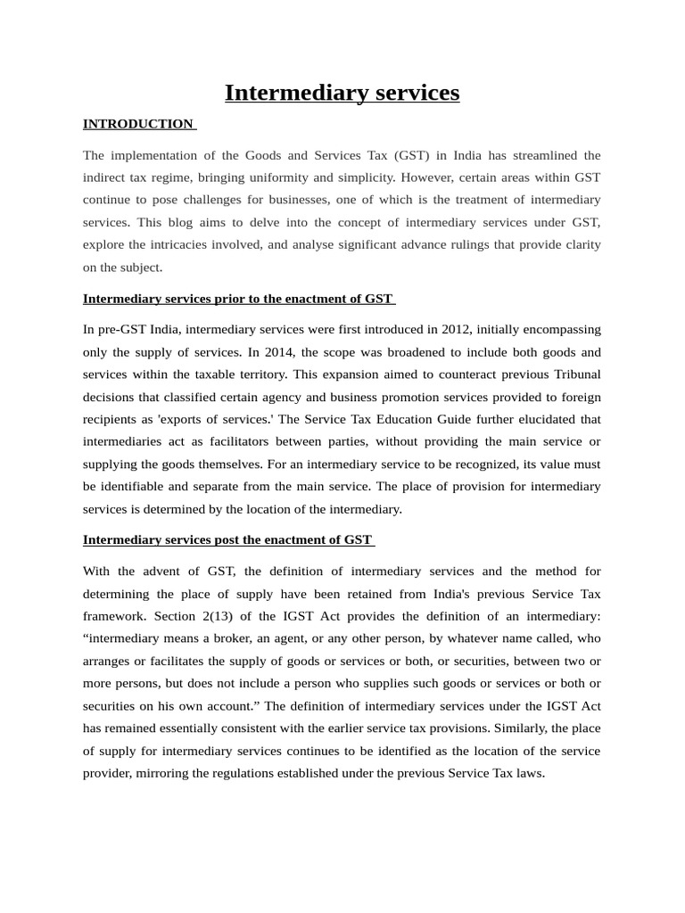 Understanding Intermediary Services under GST | PDF | Taxes | Value ...