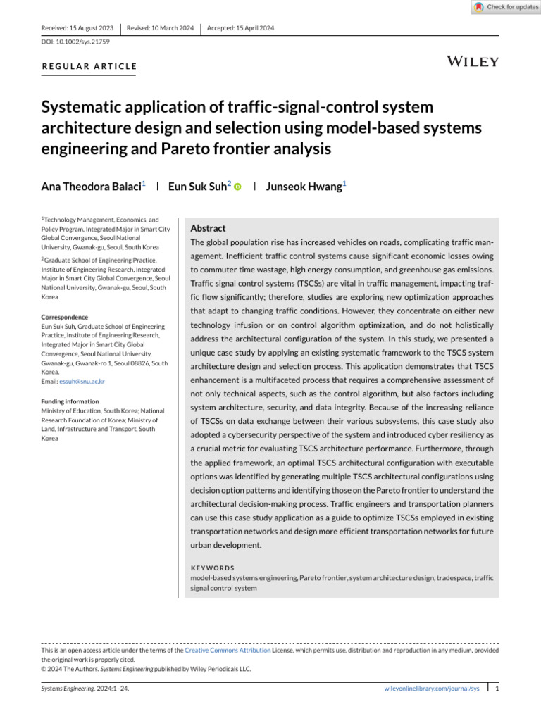 Systems Engineering - 2024 - Balaci - Systematic Application of Traffic ...
