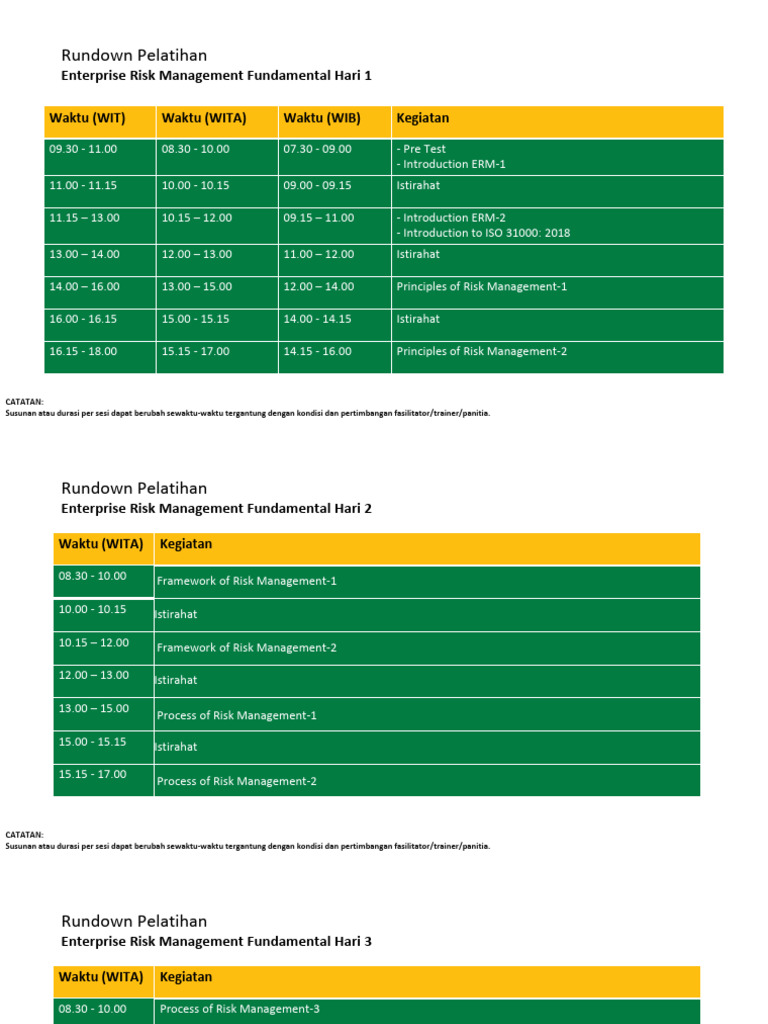 Enterprise Risk Management Training Schedule | PDF | Probability | Safety