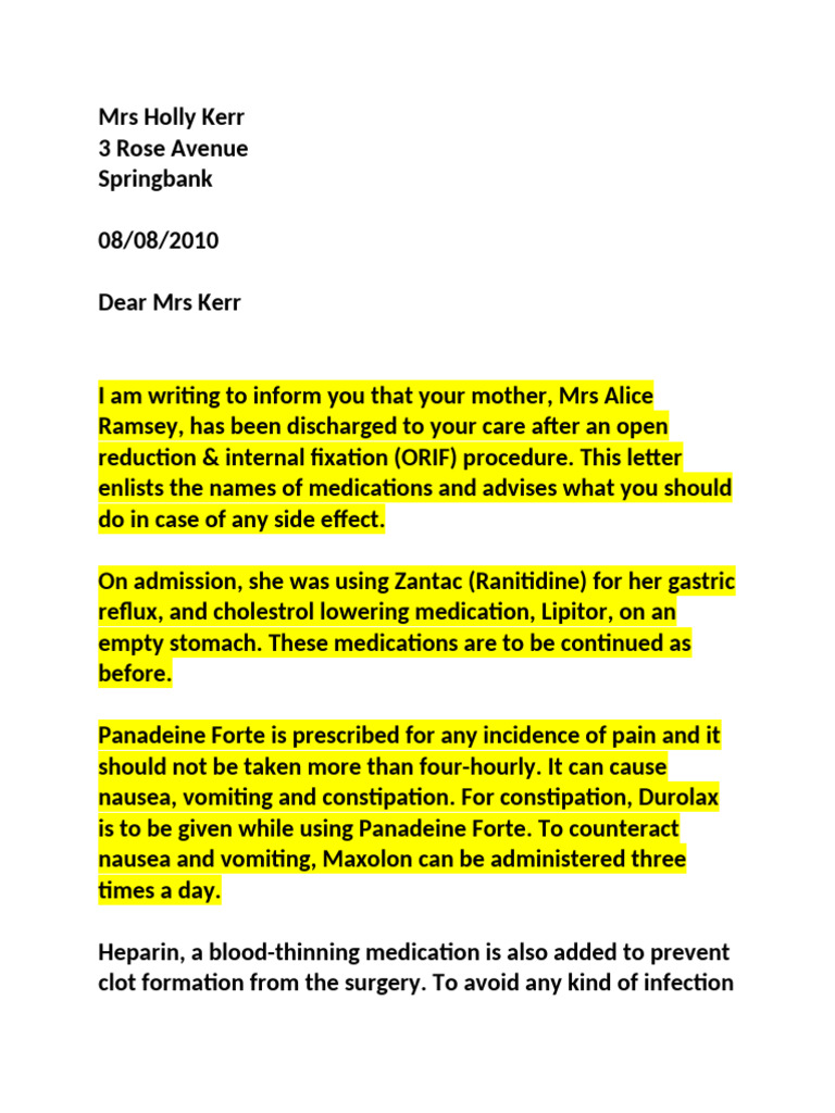 Post-Surgery Care Instructions for Mrs. Ramsey | PDF