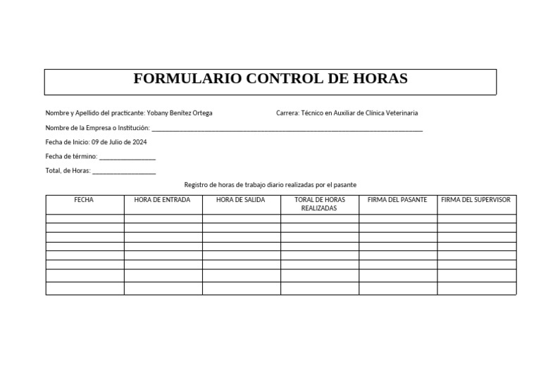 Control de Horas para Pasantes Veterinarios | PDF