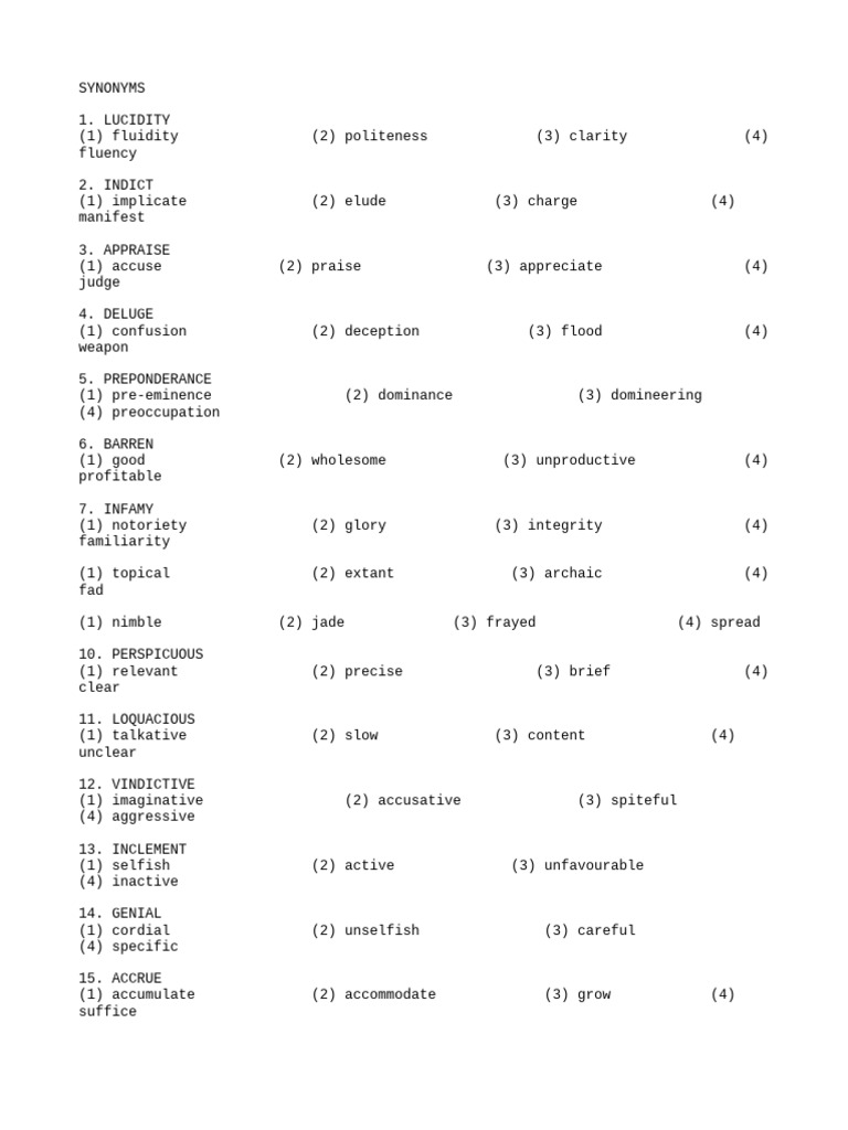 Synonyms Pdf