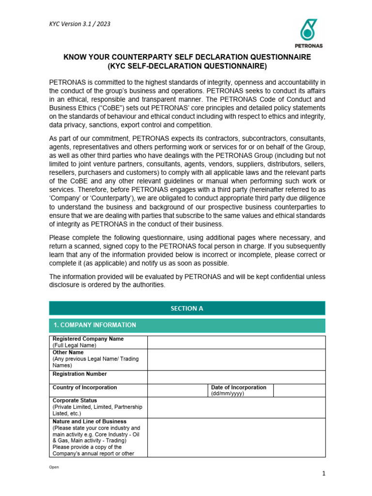 KYC Self-Declaration for Third Parties | PDF | Information Privacy ...
