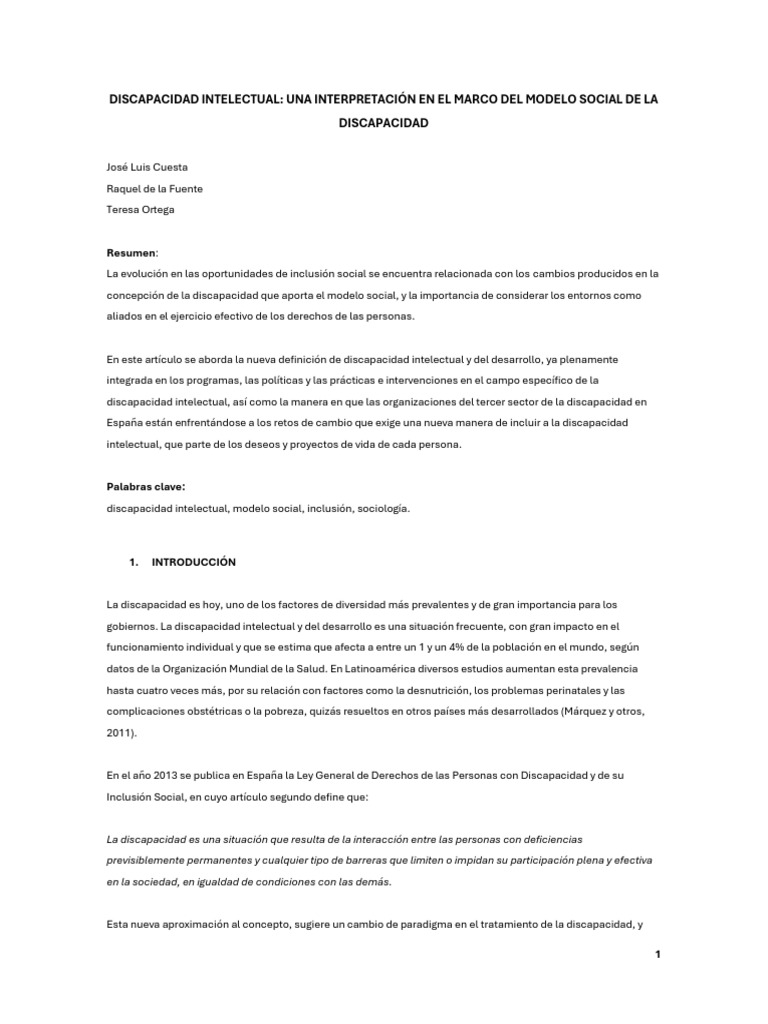 Discapacidad Intelectual y Modelo Social | PDF | Invalidez ...