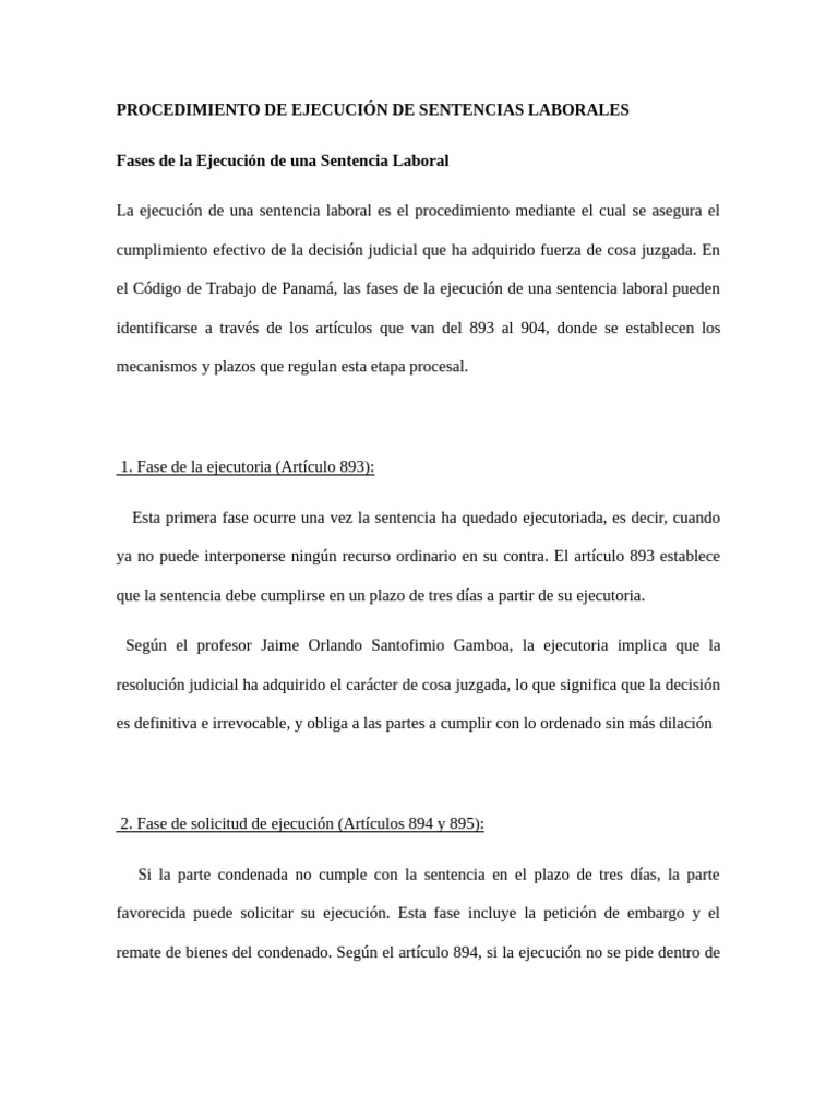 Ejecución de Sentencias Laborales en Panamá | PDF | Sentencia (ley ...