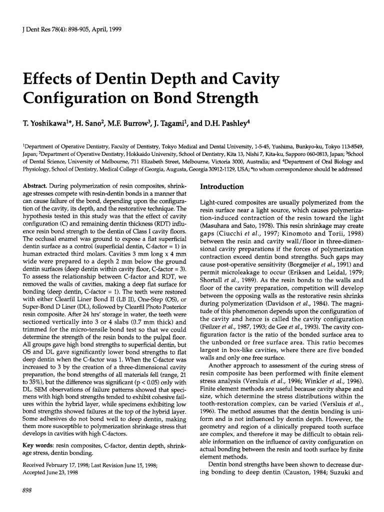 Dentin Depth & Cavity Impact on Bond Strength | PDF | Dentin | Dental ...