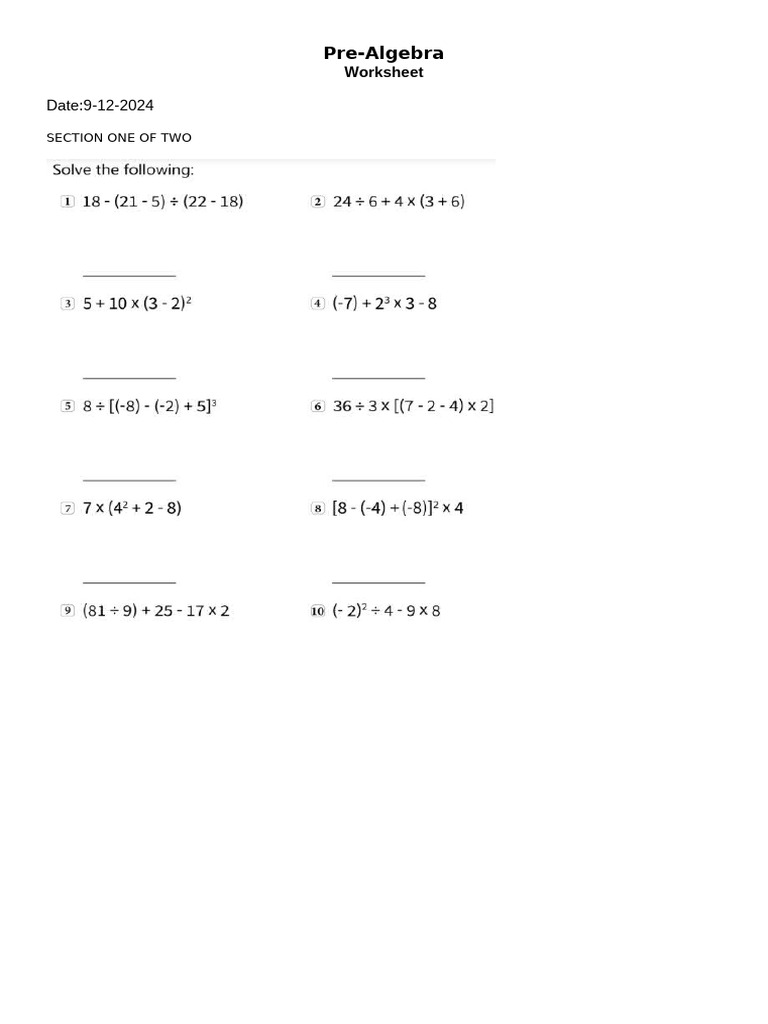 Pre Algebra - 9 12 2024 | PDF