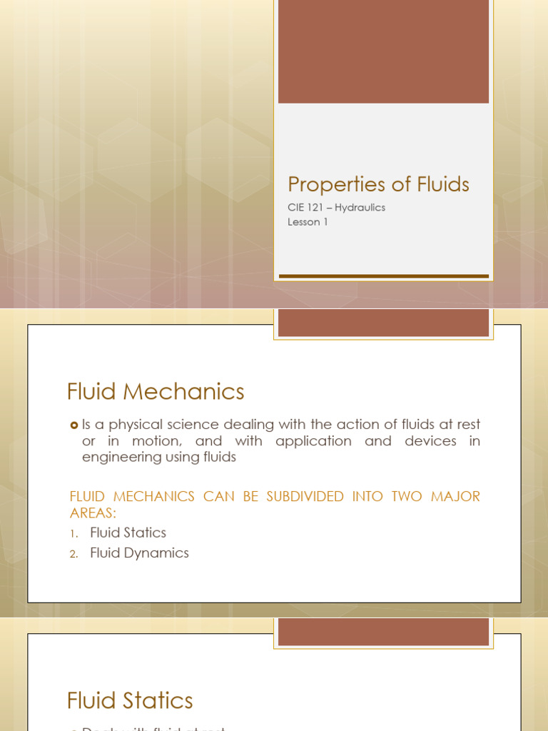 Cie 121 Lesson 1 Properties of Fluids | PDF | Fluid Mechanics | Fluid ...