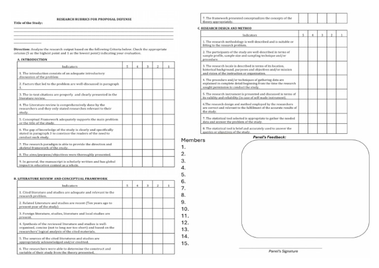 Research Rubrics For Proposal Defense | PDF