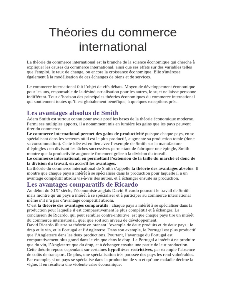 Théories du commerce international | PDF | Avantage comparatif | Paul ...