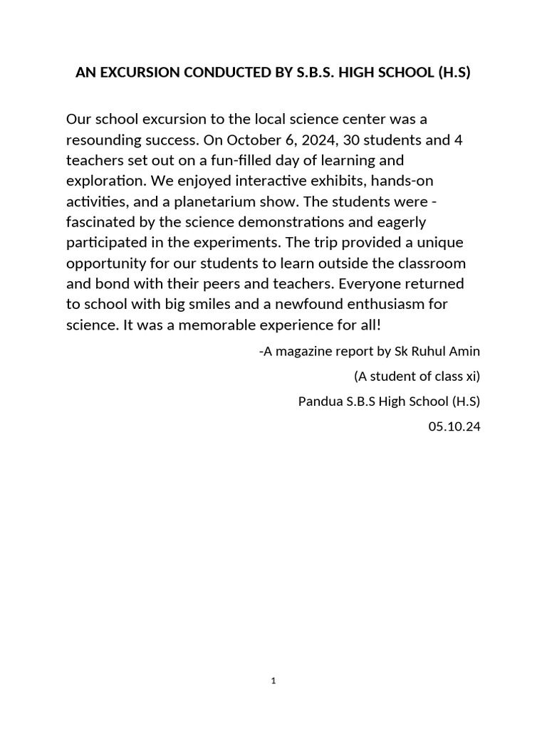 School Excursion to Science Center | PDF