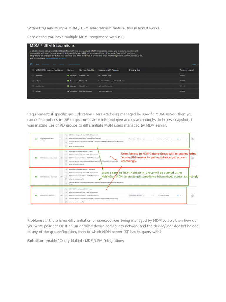 ISE 3.2 MDM Integration Policies | PDF