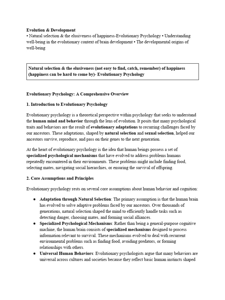 Evolutionary Psychology and Well-Being | PDF | Attachment Theory ...