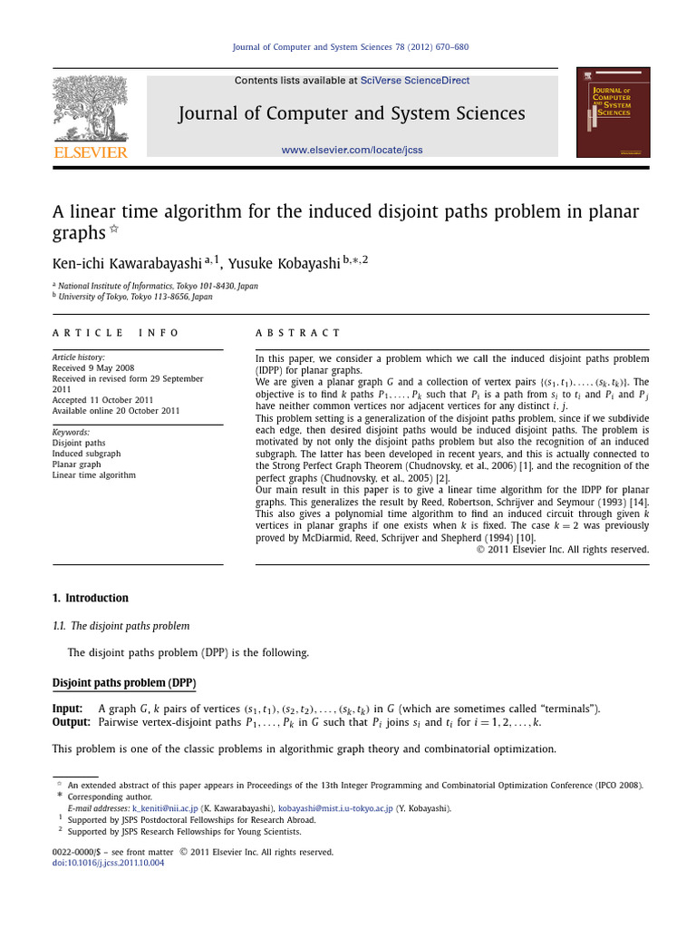 A Linear Time Algorithm For The Induced Disjoin - 2012 - Journal of ...