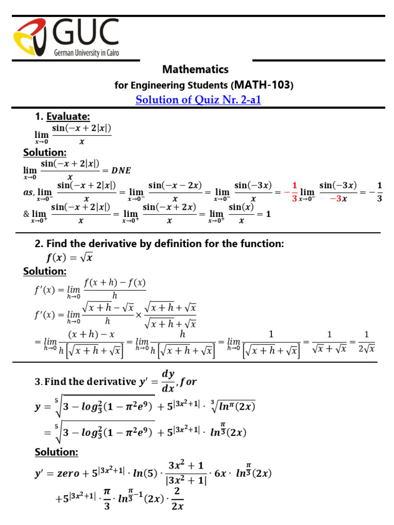 Quiz (2) Math103 Winter 2023 | PDF