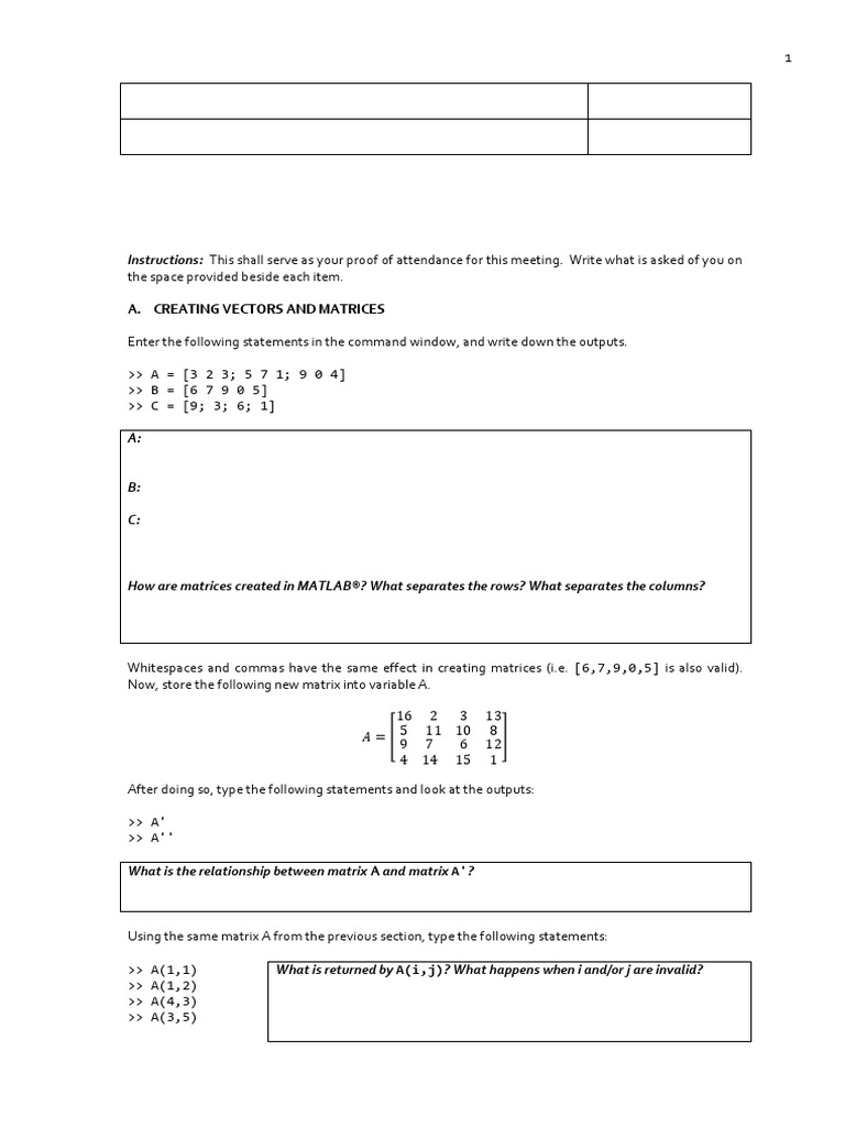 Week 6 C3 Vectors in MATLAB | PDF | Matrix (Mathematics) | Matlab